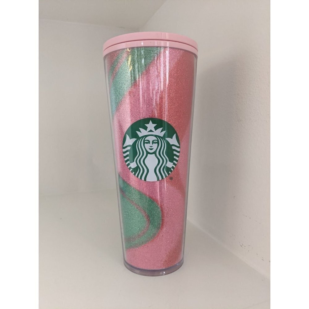 Starbucks Christmas 2020 Tumbler Pink Red Green Glitter Swirl